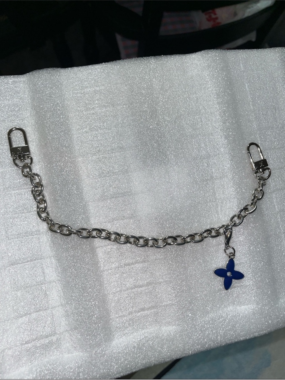 Women's Silver Key/Card Chain with Blue Flower Charm